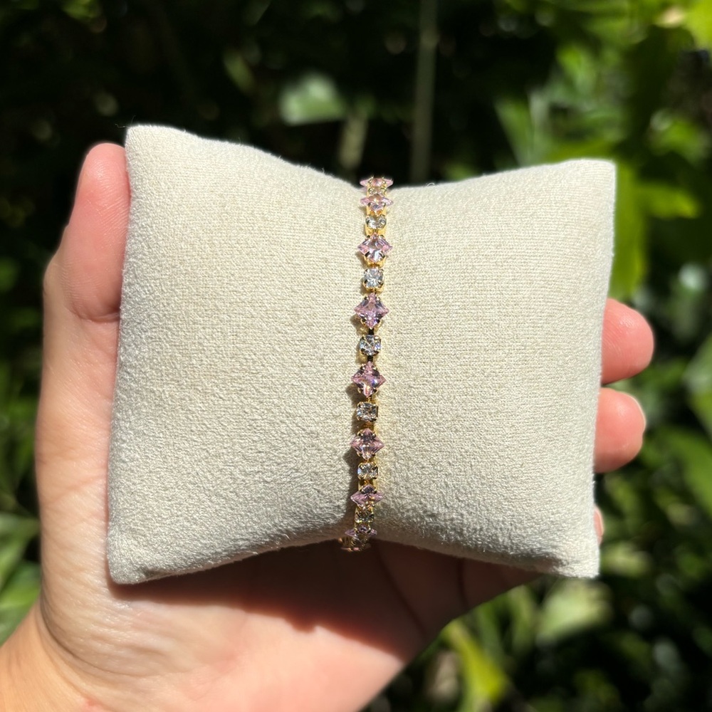 18K Gold Plated Stainless Steel Pink Diamond Tennis Bracelet
